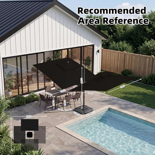 10x10 FT Cantilever Patio Umbrella Double Top Outdoor Square Large Heavy Duty Aluminum Offset Umbrellas with 7 Level Tilt 360-degree Rotation for Pool Garden Deck, Black - color: Black, size: 10' X 10' - Umbrella Only