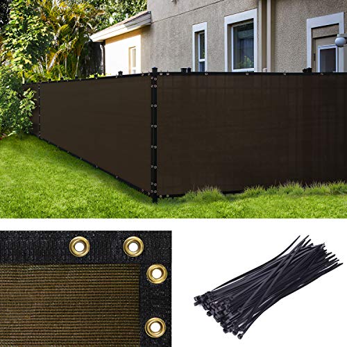 Amgo 4' x 10' Brown Fence Privacy Screen, Commercial Standard Heavy Duty Windscreen with Bindings & Grommets, 90% Blockage, Cable Zip Ties Included (We Make Custom Size) - color: Brown, size: 0 4' x 1 0'