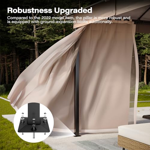 LAUSAINT HOME Gazebo 10x13ft, Heavy Duty Patio Gazebo with Expansion Bolts, Party Canopy Tent with Double Roofs, Mosquito Nettings and Privacy Screens for Backyard, Garden, Lawn, Khaki - color: Khaki, size: 10'x13'