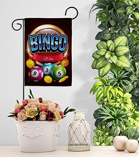 Breeze Decor Bingo Win Garden Flag Set with Stand Interests Games Bunco Night Dice Poker Hobbies Leisure Activity House Decoration Banner Small Yard Gift Double-Sided, Made in USA - size: Garden Flag Set 13"x 18.5" w/ Flagpole