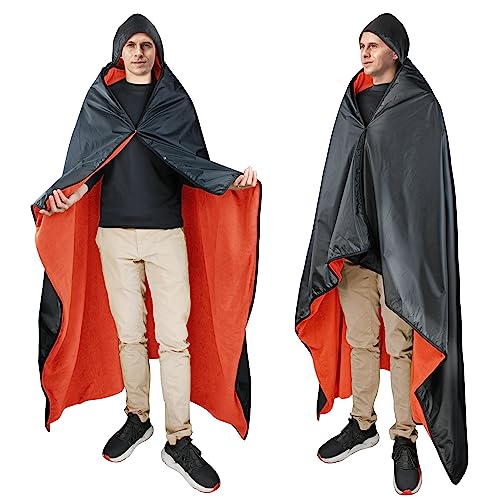 Catalonia Waterproof Stadium Blanket, Windproof Wearable Poncho for Football Sideline & Sports Events for Fans, Portable, Durable Outdoor Blanket for Camping & Tailgating - color: Black / Orange