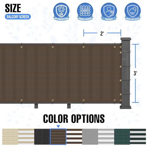 E&K Sunrise 3' x 25' Balcony Privacy Fence Screen Cover with Zip Ties Outdoor Screen Fence UV Protection for Deck Patio Backyard Apartment Pool Porch (Brown)