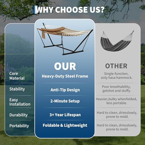 2 Person Double Hammock with Stand & Pillow, 450 LBS Heavy Duty Outdoor Hammock with Balance Rope for Patio Backyard Poolside - color: K-dark Gery