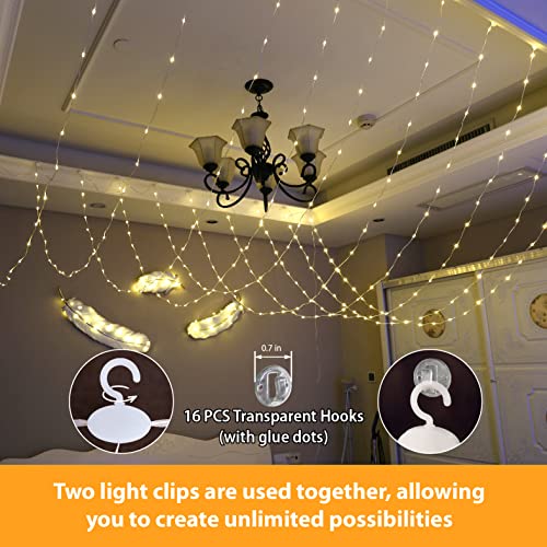 HXWEIYE 300LED Fairy Curtain Lights, 9.8x9.8Ft USB Plug-in 8 Modes Christmas String Hanging Lights with Remote for Bedroom Backdrop Wedding Indoor Wall Decor, Warm White, Tangle-Free – 1 Pack - color: Warm White, size: Regular