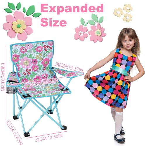 KABOER Kids Outdoor Folding Lawn and Camping Chair with Cup Holder and Carrying Bag, Children's Camping Chairs - color: Floral