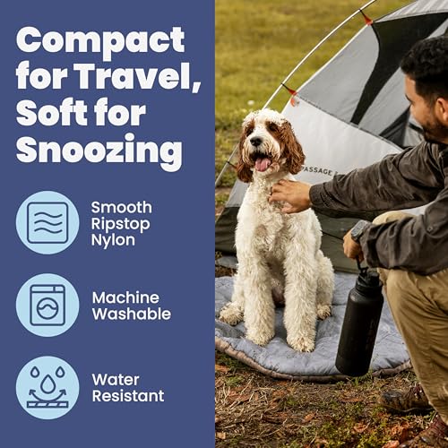 Travel Dog Bed (42" x 30")- Foldable & Packable for Travel, Road Trip, Camping– Lightweight, Water Resistant & Cozy with Soft Padding– Compact, Portable & Machine Washable– Large & Small Breeds: Grey - color: Foggy Trail