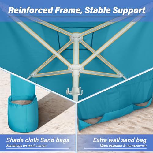 Beach Cabana-6.6x6.6’Beach Canopy with Side Wall,Portable Umbrella Tent with Sand Pockets for Family & Friends,Easy Up Beach Sun Shelter for Outdoor Patios,Backyards,and Camping,Blue - style: Blue