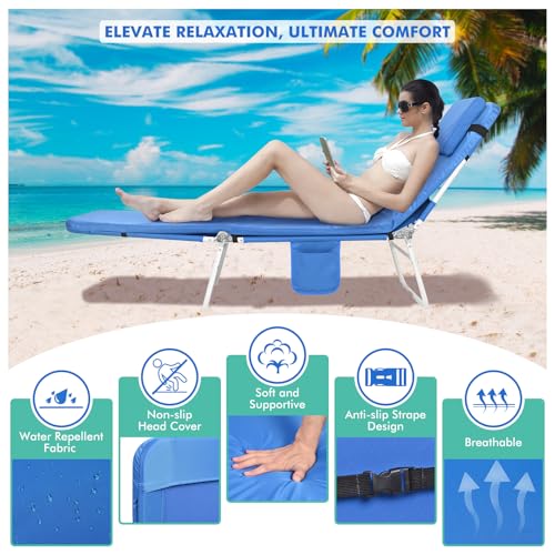 3 in 1 Women Comfort Backpack Beach Tanning Lounge Chair with Cushion Face Hole Softer Padded Adjustable Washable, Layout Sun Chair for Adults Outside Reading Sunbathing Poolside, 6 Position, 2 Pack - color: Royal Blue / 2 Pack
