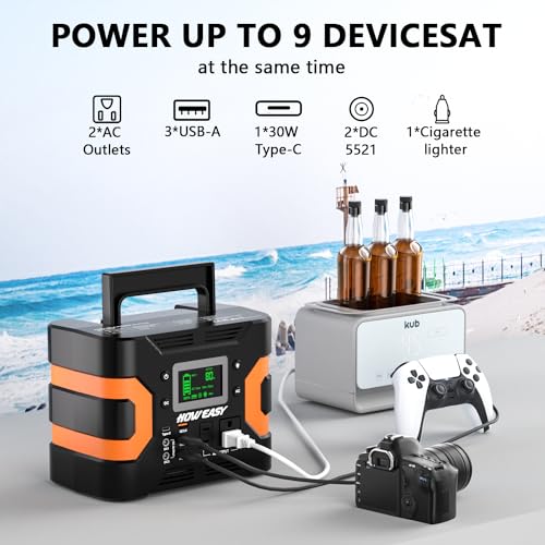 HOWEASY Portable Power Station 300W, 236Wh Solar Generator with Pure Sine Wave 110V AC Output, Backup Lithium Battery with LED Light for Outdoor Camping Travel Home Blackout - color: Gray