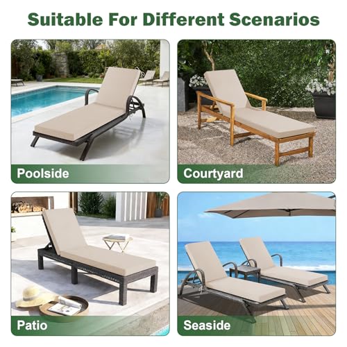 Chaise Lounge Cushions Outdoor, 72x 21x 3 Inch Waterproof & Fade-Resistant Lounge Chair Cushion, Outdoor Chaise Cushion with Removable Cover & Ties for Lawn, Patio, Pool & Beach, Beige - color: Beige, size: 72x21+3"