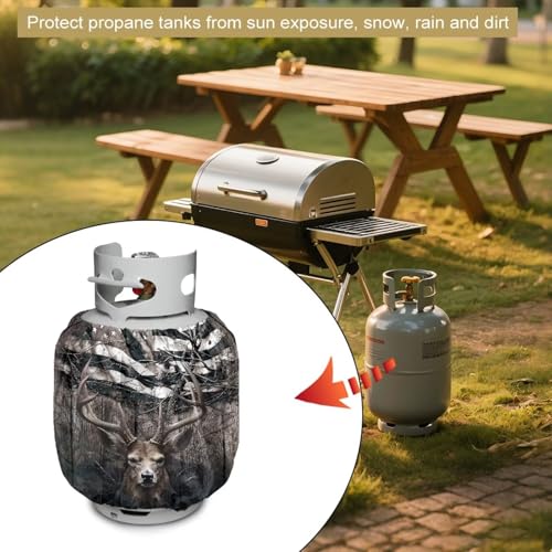 American Deer Propane Tank Covers 20lb Retro Outdoor Heavy Duty Waterproof Windproof Gas Tank Cylinder Cover with Elastic Brand, Dress up Your Gas Grill, Fits Standard 20lb Cylinder - color: American Deer Retro