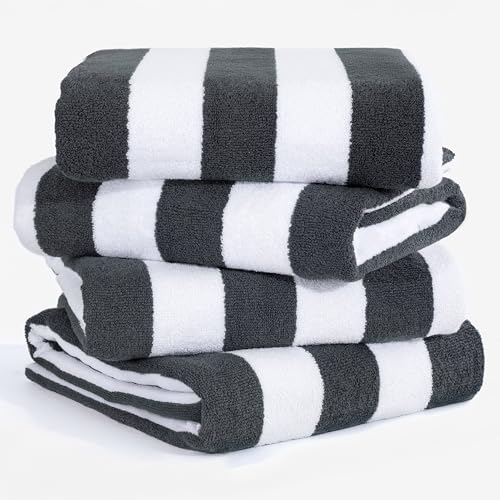 American Soft Linen Cabana Striped Beach Towels, 30x60 inch 4 Piece Oversize Pool Towels, Quick Drying Sand Free Swim Towels, Gray - color: Dark Grey