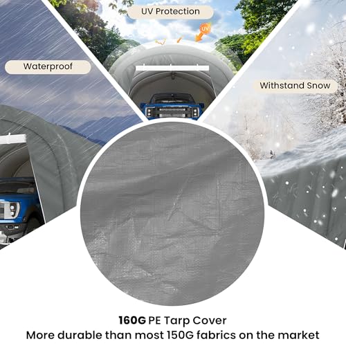 COSIEST 13'×20' Storage Shelter Outdoor Round Carport, Heavy-Duty Garage Canopy with Dual Roll-Up Doors Weatherproof PE Cover, Multi-Purpose Vehicle/Tractor Shed for Backyard/Driveway/Farm(Gray) - color: Gray, size: 13x20 FT