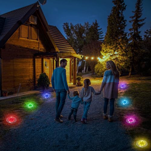 LYHOPE Solar Ground Light Outdoor, 16 Pack 8 LED Color Changing Solar Disk Lights Waterproof Garden In-ground Pathway Lights Landscape Lighting for Lawn,Yard,Deck,Patio,Walkway (RGB) - color: RGB (Red, Green, Blue), size: 16 Pack
