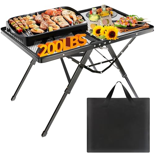 HPC DECOR Grill Table with Mesh Desktop,200lbs 3Ft Portable Folding Table,Camping Table,Picnic Table,Height Adjustable Metal Table for Ourdoor, Camping, Picnic, BBQ and Beach, RV, 35.4" L x 23.6" W - size: 3*2FT