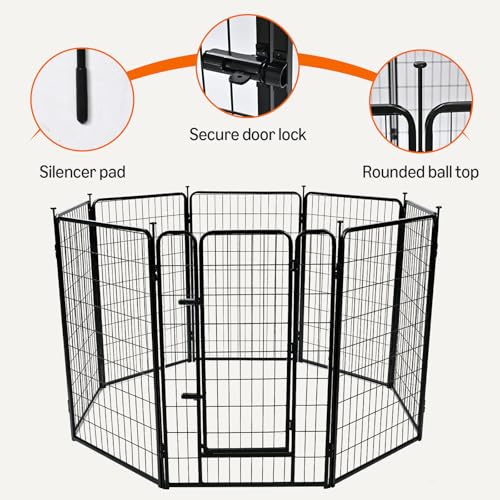 Amazon Basics Dog Playpen, 8 Panels Metal Fence with Door, Foldable for Indoor and Outdoor Use, Suitable for Small to Medium Sized Dogs, 48 Inch Height, Black - style: 8pcs-48"