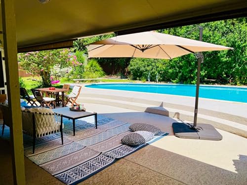 Outdoor Plastic Patio Rugs – 9x12, Grey, Teal Durable and Affordable Multipurpose Woven Plastic Straw All-Weather and Waterproof Rug Reversible Camper Mats Large rv mats Outdoor - color: Grey, Teal, size: 9' x 12' (Rectangular)