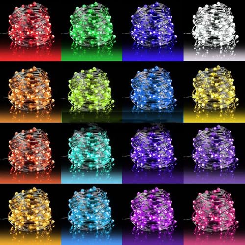 OMIKA 2 Pack LED Fairy Lights 33FT 100 LEDs Battery Operated String Light, Waterproof Multi Color Changing Fairy Lights with Remote for Indoor Outdoor Patio Wedding Party Xmas Bedroom Decoration - color: 16 RGB Colors (Battery+USB), size: 33 ft 100 LEDs-2