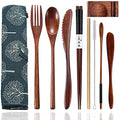 bamboo Utensils for Eating Reusable wooden travel flatware set with Case 9 Pcs durable wooden cutlery wooden spoons forks and chopsticks Wood Flatware Set with Knife Fork Spoon Chopsticks Straw - color: Wooden Cutlery Set