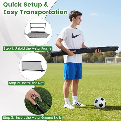 Goplus Soccer Goal, Portable Toddler Soccer Net with Metal Frame, Ground Stakes, Quick Setup, Foldable Soccer Training Equipment for Outdoor Practice Games - style: 40" x 20" x 18"