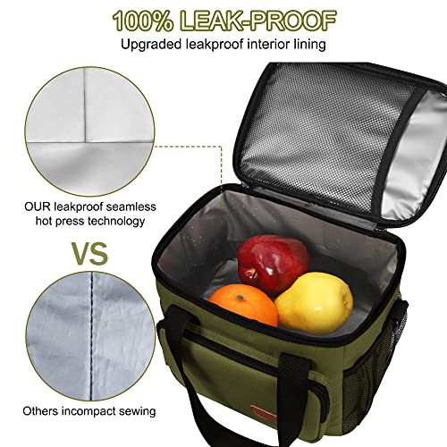 Femuar Lunch Bags for Women/Men, Insulated Lunch Bag for Work Office Picnic - Large Lunch Cooler Bag Leakproof Lunch Box with Adjustable Shoulder Strap for Adults - Army Green - color: 9-Army green, size: Medium Size