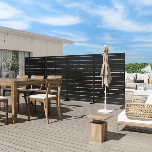 Casaphoria 72" H x 47" W Metal Outdoor Privacy Screen, Freestanding Decorative Divider for Patio, Deck, Balcony, and Garden with Stable Base, Black Adam - color: Black Adam