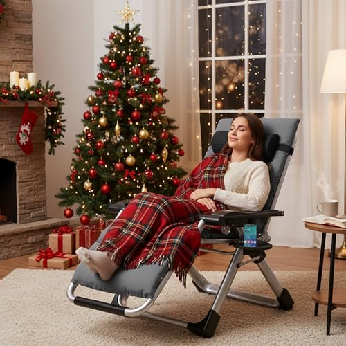 ABORON Zero Gravity Chair,Premium Outdoor Lawn Folding Lounge Chairs,Sturdy Adjustable Reclining Patio Chairs with Removable Cushion,Headrest & Tray - color: Obscure Gray