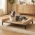 Elevated Dog Bed with Removable Fluffy Pillow Cushion, Raised Pet Cot Washable Bolster, Dog Couch Sofa, Anti Slip Feet, Breathable Mesh, Khaki, 43"×32" - color: khaki, size: L(43"×32"×8")