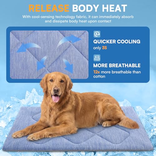 Queenmore Dog Cooling Mat, Cool Dog Mat, Portable Flat Pet Pads for Dogs, Materials Safe, Washable Non-Slip Cooling Pet Pad for Puppy in Summer (Blue Diamond, Medium(31" x 19")) - color: Blue Diamond, size: Medium