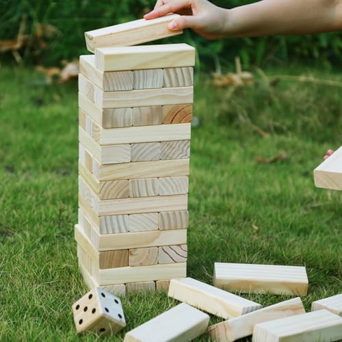 SpeedArmis Giant Tumble Tower, 56 PCS Wooden Stacking Game (Stack to 4.2FT) - Pine Stack Timber Board Play with Carrying Bag - Classic Indoor/Outdoor Games for Adults Family - size: Stack To Over 4.2FT