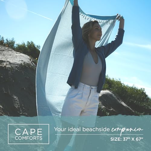 Cape Comforts Oversized Turkish Beach Towel, Diamond Dobby Aqua - 37'' x 67'' - Super Soft & Lightweight | Quick Dry Sand Free Travel Towels for Beach or Bath | Gifts - color: Diamond - Aqua