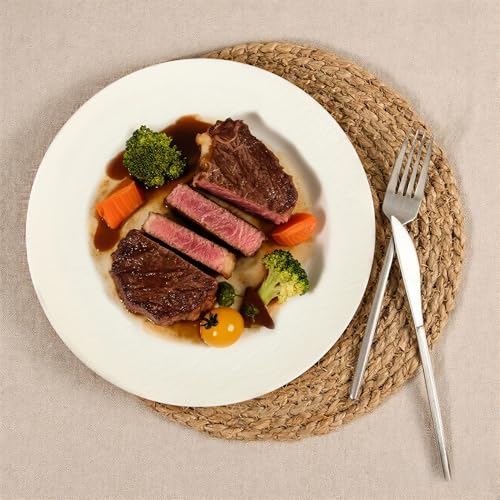 WONDERFUL 32pcs Heavy Duty Plastic Plates Reusable Unbreakable & Dishwasher safe Ivory Plastic Plates Dishes Set Reusable Plate Frosted Design Includes:16 Dinner 10" and 16 Dessert Plate 7.3" - color: Ivory