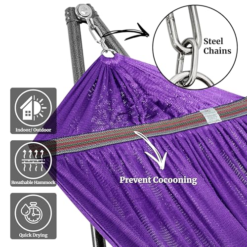 Tranquillo Universal Double Hammock with Stand Included for 2 Persons/Foldable Hammock Stand 600 lbs Capacity Portable Case - Inhouse, Outdoor, Camping, Purple - color: 1. Purple