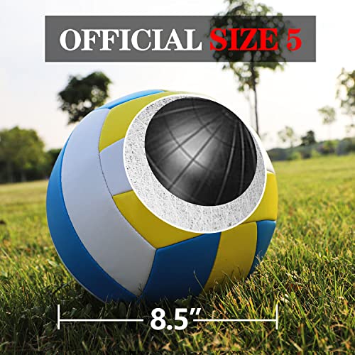 Volleyball Net Outdoor - Portable Volleyball Set for Backyard with Professional Volleyball Net, Wrap Yarn Volleyball and Pump, Boundary Line, Carry Bag - style: Basic-32FT(Blue&Green)