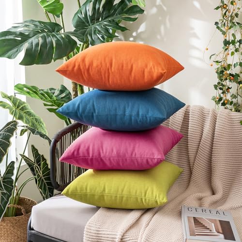MIULEE Pack of 2 Decorative Outdoor Solid Waterproof Throw Pillow Covers Faux Linen Garden Farmhouse Cushion Cases for Patio Tent Balcony Couch Sofa 16x16 Inch Hot Pink - color: Hot Pink, size: 16" x 16" (Pack of 2)