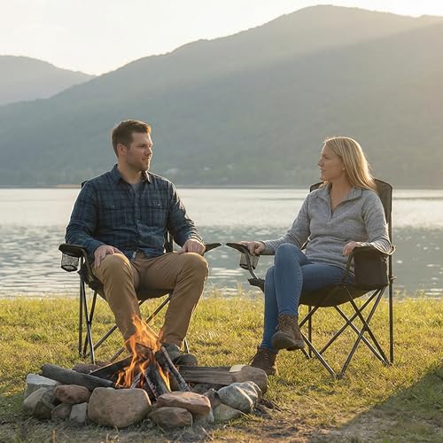 ALPHA CAMP Camping Chairs 350LBS Capacity, Heavy Duty Folding Chair with 4-Can Cooler Bag, Portable Outdoor Chair with Cup Holder for Adults, Collapsible for Tailgating, Beach, Fishing - color: Black&grey, style: camping chairs