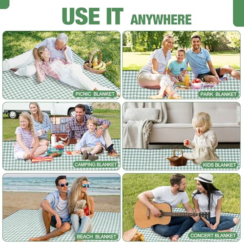 G GOOD GAIN Picnic Blankets Outdoor Extra Large - 80"x80" Portable Waterproof Picnic Blanket, Machine Washable 3-Layer Foldable Park Mat with Sandproof Backing for Grass, Hiking, Travel (Olive Green) - color: Olive Greed