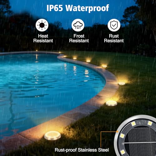ZAIYW 12 Pack Solar Ground Lights Outdoor Waterproof Pathway Lights Solar Powered Disc Landscape Lighting for Garden Lawn Yard Walkway Deck Decoration (Warm White) - color: 12 Pack-Warm White