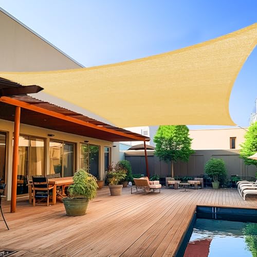 Shade&Beyond Shade Sail 14'X20' Rectangle Sand Breathable UV Block Outdoor Canopy for Backyard Patio Pergola Garden Deck(We Make Custom Size)
