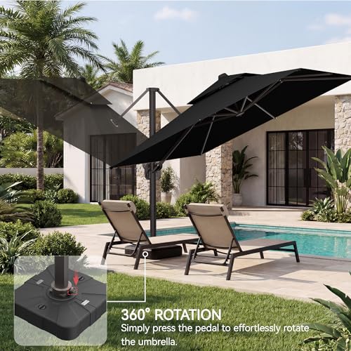 10x10 FT Patio Umbrella with Base, Large Cantilever Double Top Heavy Duty Offset Umbrellas with 360° Rotation, Outdoor shade for Garden Deck Pool, Black - color: Black, size: 10x10 FT with Base