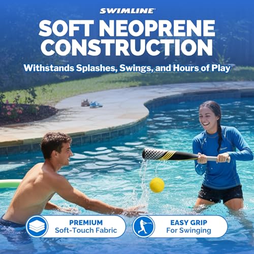 SWIMLINE Neoprene Pool & Beach Accessory for Active Group Play, Backyard Games, and Water Sports – Waterproof Soft Baseball & Bat Set, Black & Yellow - style: Neoprene Pool Baseball & Bat Set