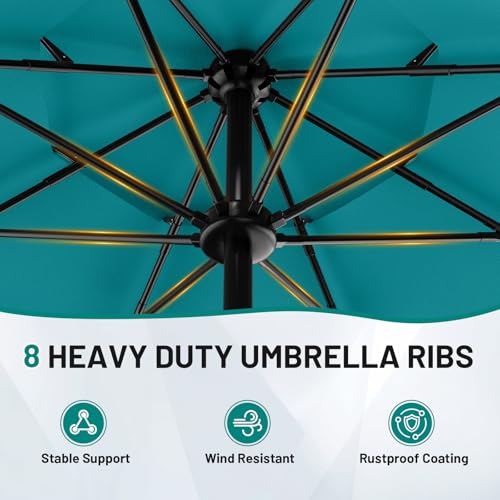AreShark 9ft 3-Tier Patio Umbrellas, Outdoor Umbrella with 8 Sturdy Ribs UV Protection Windproof, Market Table Umbrella w/Push Button Tilt & Crank for Pool, Porch, Deck, Garden(Lake Blue) - color: Lake Blue