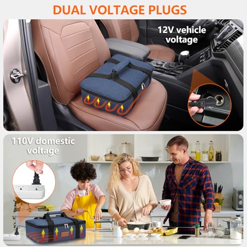 Food Warmer Electric Casserole Carrier - Large Heated Lunch Bag for Car Truck, 12V/24V/110V, Thermos for hot food for Potluck Cookouts Parties Picnic,Lasagna Lugger,Fits 9"x13" Baking Pan - size: gray