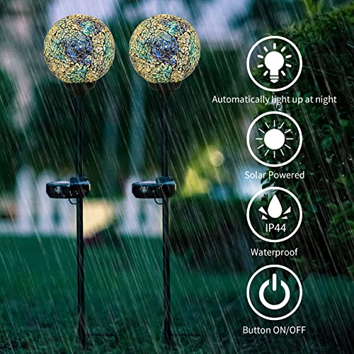 VCUTEKA Mosaic Solar Light, Solar Garden Decorative Lights Outdoor Waterproof LED Pathway Stake Light for Landscape Patio Yard Deck Walkway Decoration, 2 Pack - color: Yellow
