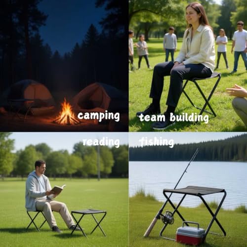 Portable Folding Camping Stool, Lightweight Aluminum Frame, Black Oxford Fabric, 10.2 x 10.2 x 11 inches