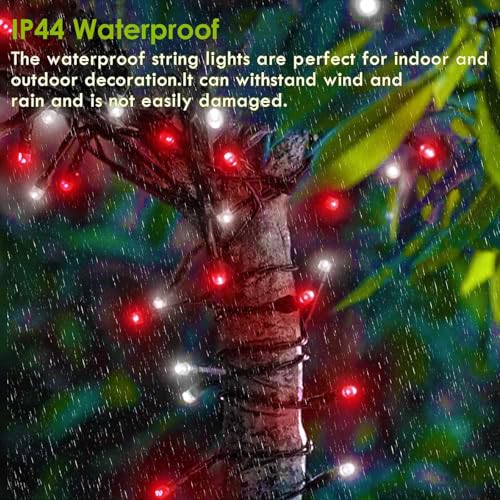 75.8 FT 200 LED Red and White Christmas Lights Outdoor Indoor, Timer & Memory Function & 8 Modes, Extendable Green Wire, Waterproof Fairy Twinkle Lights for Xmas Tree Holiday Party Garden Yard Decor - color: Red & White, size: 200LED