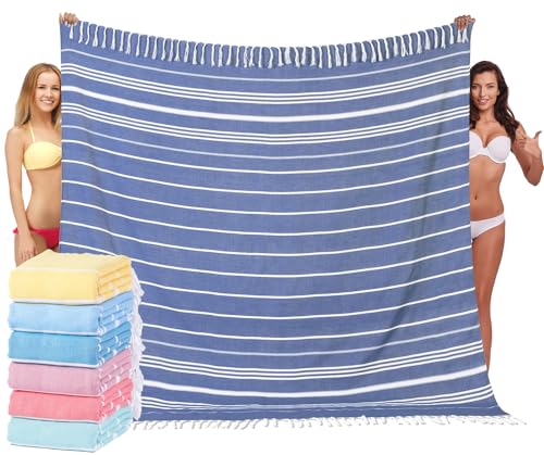 Widdonen Giant Turkish Beach Towel Blanket 85x75 Cotton XXL Extra Large Oversided Bath Pool Blankets XL Huge Bed Sand Free Throw Towels Picnic Outdoor Big Quilt Necessities Cloud Gifts for Adult Blue - color: Blue, size: XXL(85×75 in,215×190 cm)
