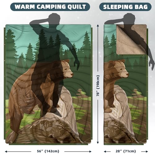 Outdoor Camping Blanket with Sherpa Lining, Extra Warm Thick Camp Blankets and Puffy Ultralight Soft Poncho DWR Camping Quilt for Cold Weather, Adventure, Sleeping, Backpacking 78"x 56" - color: Wheat Green, size: 78 x 56 inches