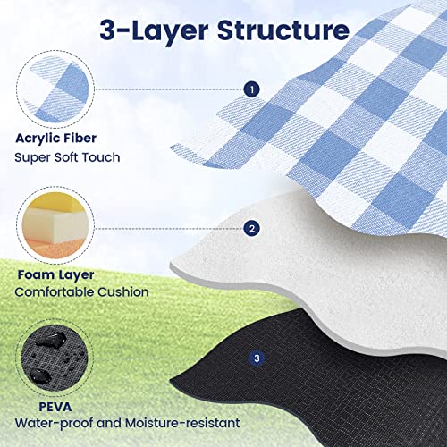 sapsisel 80”x 80” Picnic Blanket Extra Large, Waterproof and Foldable Beach Blanket, 3-Layer Outdoor Blanket for 6 to 8 Adults, for Camping, Park, Beach, Grass, Indoors… - color: White & Blue Grids