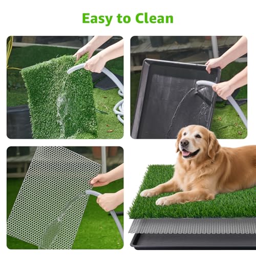 LOOBANI 35x23in Large Dog Litter Box: Dog Grass Pad with Tray with 2×Artificial Grass Pads + 1×Drainage Grate - Quickly Absorbent Portable Patio Potty for Balcony Apartment Indoor Outdoor Use